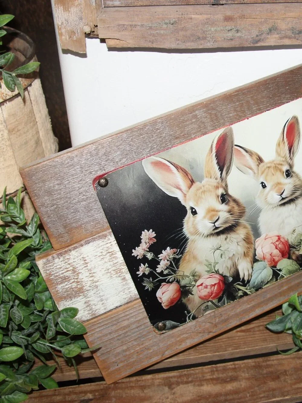 NEW Sweet Bunny Rabbits & Wild Flowers French Country Farmhouse Wall Decor